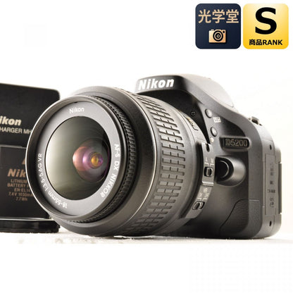 【中古】Nikon D5200 24.1MP Black デジタル一眼レフカメラ+Nikon AF-S DX 18-55mm f3.5-5.6G VR 交換レンズ 約1430ショット