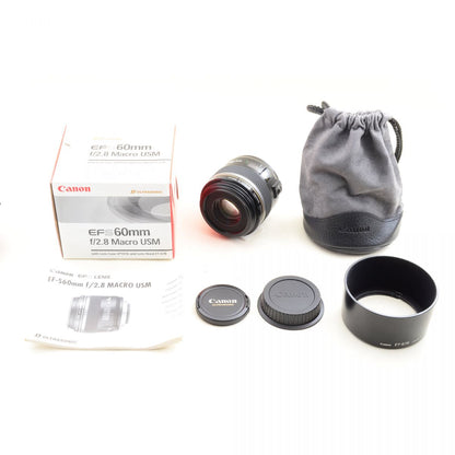 【中古】Canon EF-S 60mm f/2.8 マクロ USM 単焦点レンズ 元箱 フード付 キヤノン