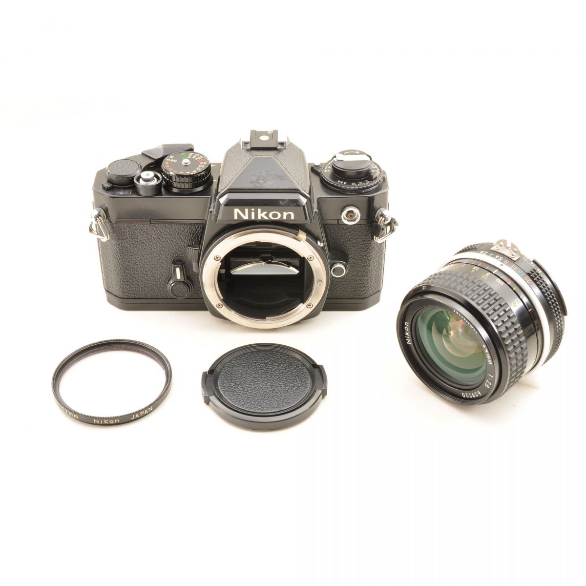 【中古】Nikon FE ブラック 一眼レフ フィルムカメラ 本体 Ai 24mm f2.8 広角 単焦点 レンズセット ニコン