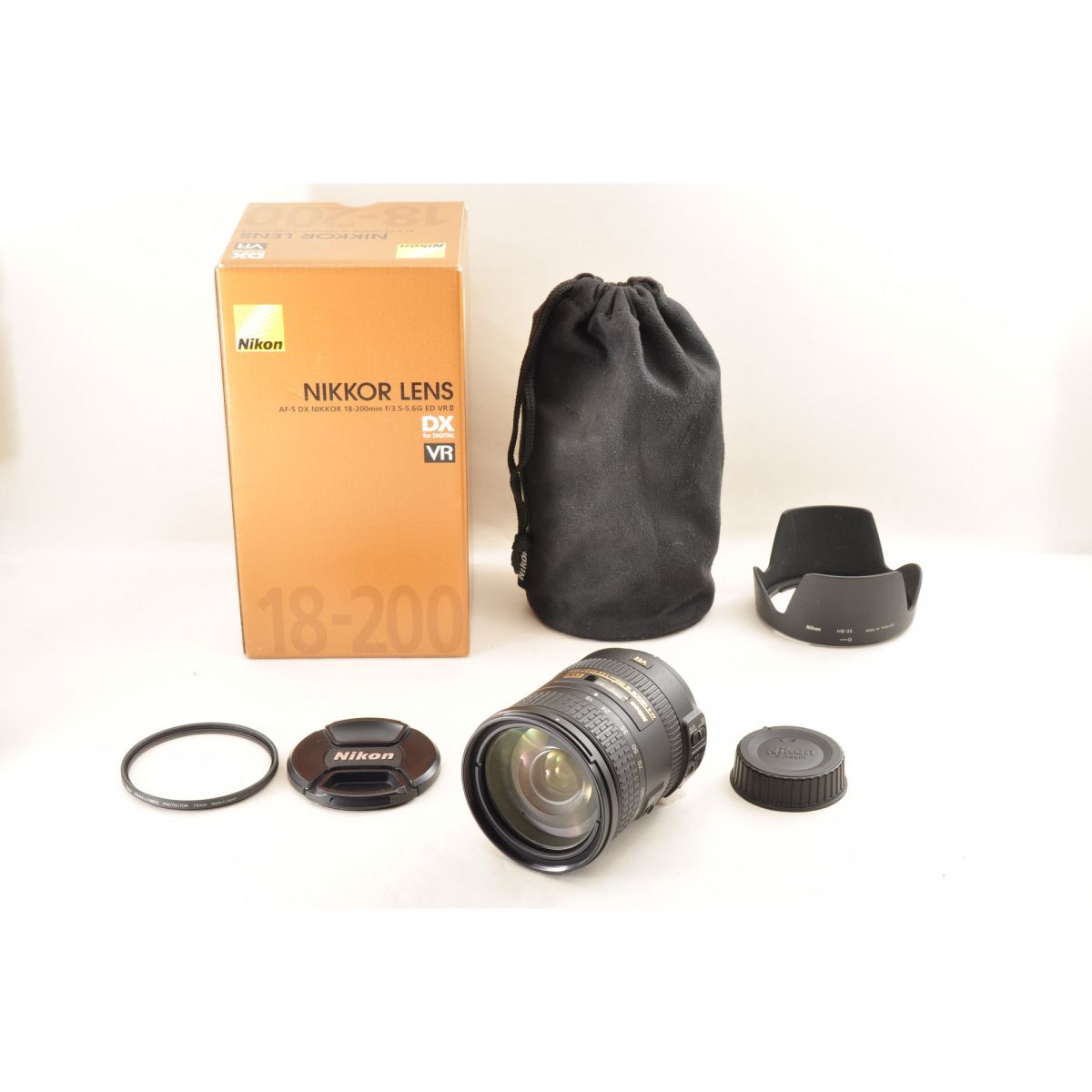 【中古】Nikon AF-S DX 18-200mm f3.5-5.6G ED VR II 元箱 フード ズーム カメラレンズ 交換レンズ ニコン S/N:42673567