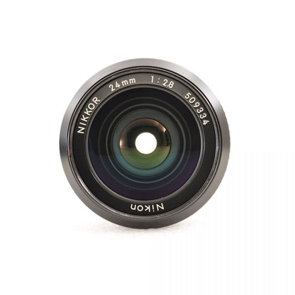 【中古】Nikon Ai Nikkor 24mm f/2.8 単焦点 フード付き カメラレンズ 交換レンズ ニコン S/N:509334
