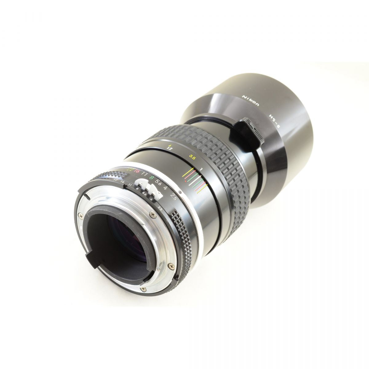 【中古】Nikon Ai NIKKOR 105mm f/2.5 中望遠 単焦点レンズ HS-8メタルフード付 ニコン S/N: 791596
