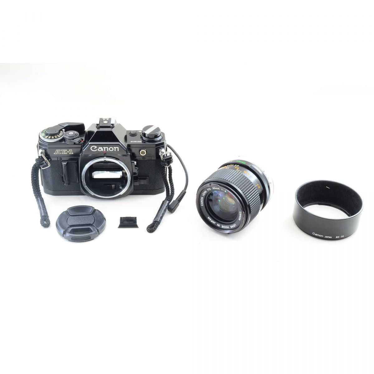 【中古】Canon AE-1 ブラック フィルムカメラ データバックA FD 35mm F2 S.S.C. 単焦点 レンズセット S/N:890806