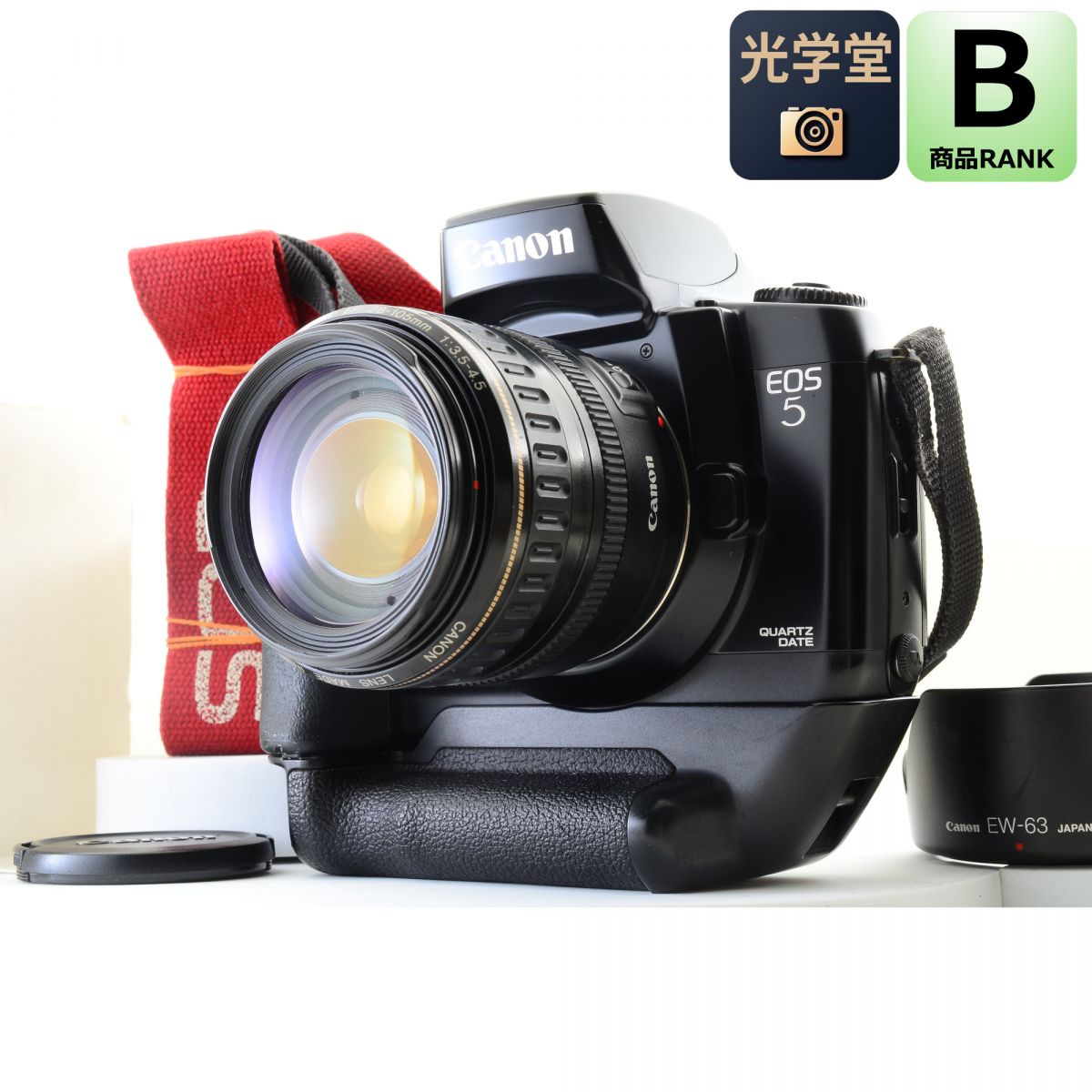 【中古】Canon EOS 5 QD 35mm フィルムカメラ + 縦位置グリップ VG10 + EF 28-105mm f/3.5-4.5 USM ズームレンズ キャノン S/N: 1099719