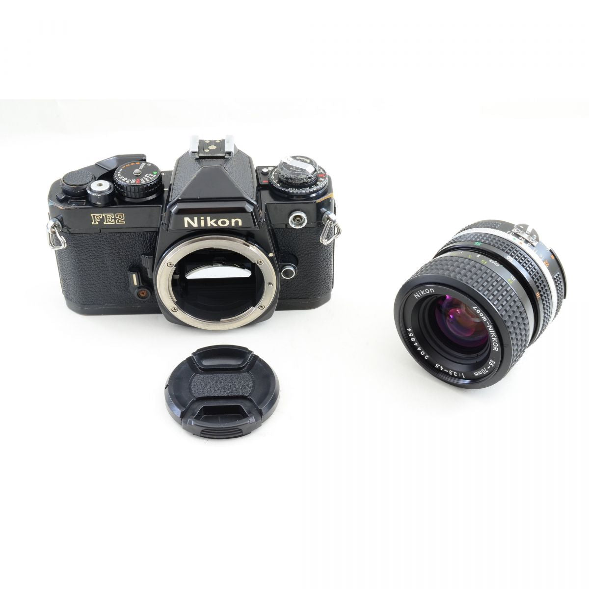 【中古】Nikon FE2 ブラック フィルムカメラ Ai-S 35-70mm f/3.3-4.5 ズームレンズセット 一眼レフ ニコン S/N:2321575