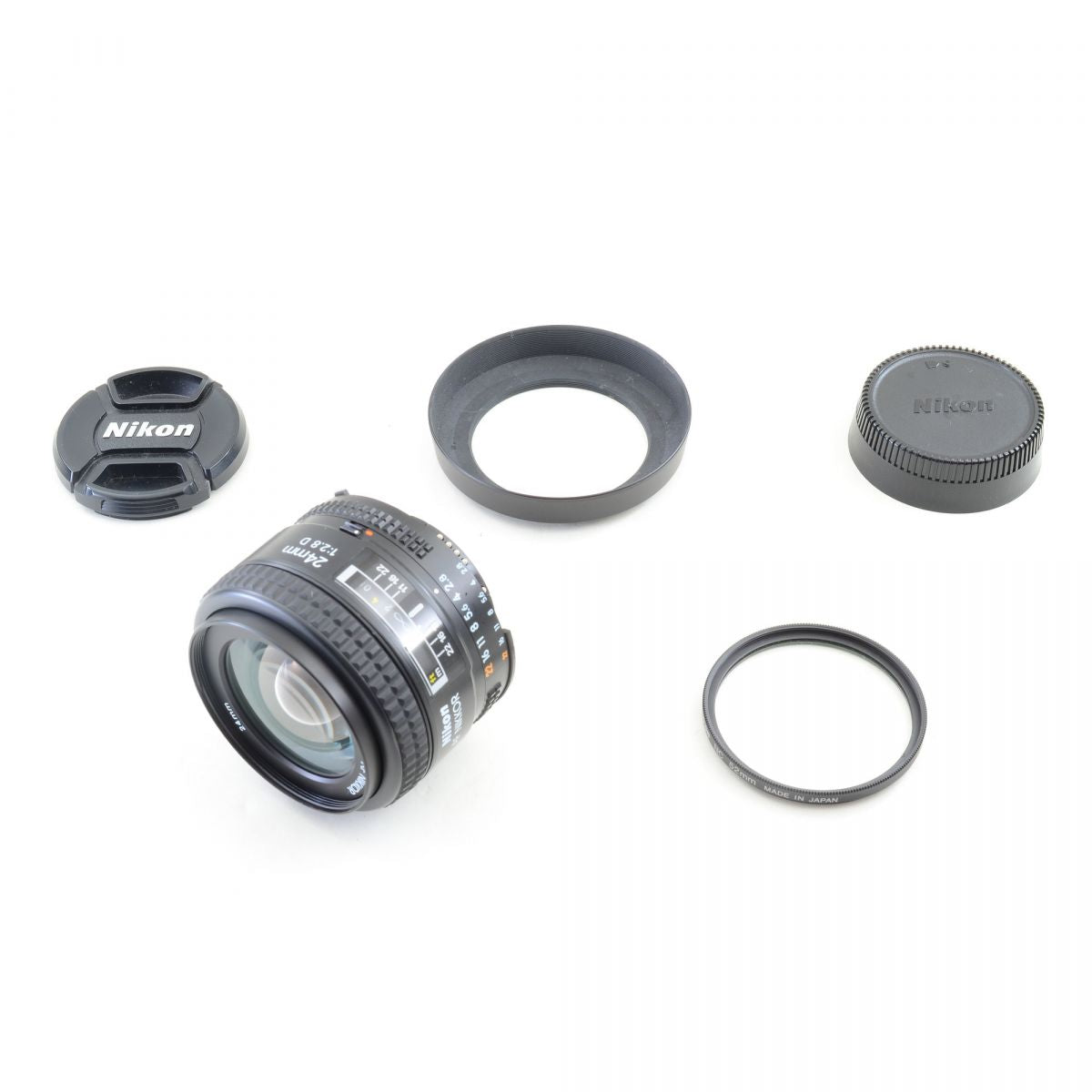 【中古】Nikon AF NIKKOR 24mm f/2.8 D 単焦点 広角 カメラレンズ 交換レンズ ニコン HN-1 フード付き S/N:620987