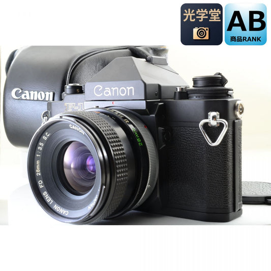 【中古】Canon New F-1 アイレベル フィルムカメラ ケース FD 28mm f/3.5 S.C. 単焦点 キヤノン セット S/N:172217